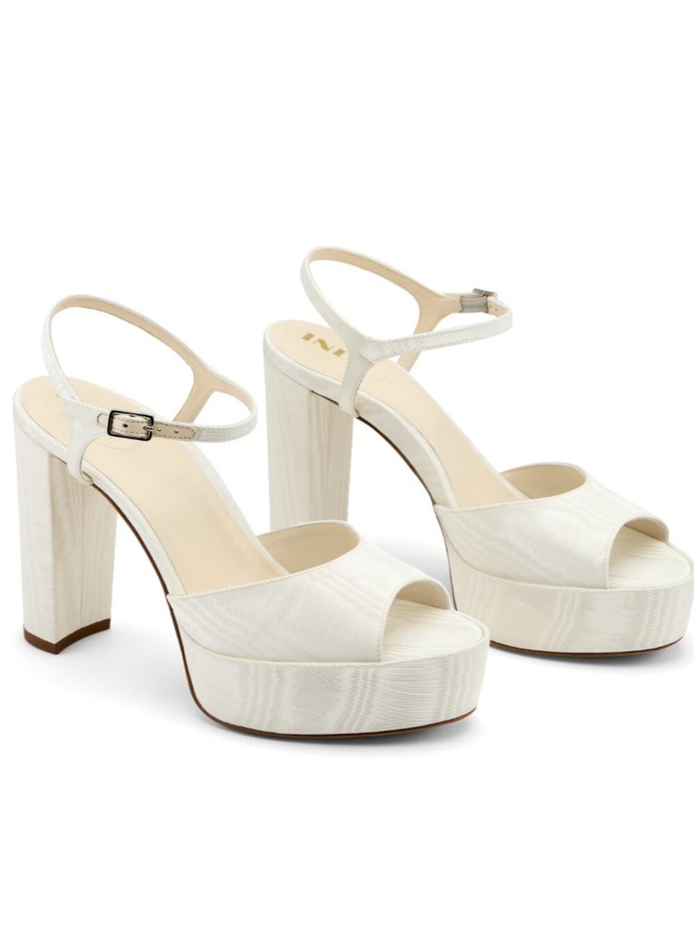 INEZ Camilla Platform Heels Cream Moire Satin Size 6.5